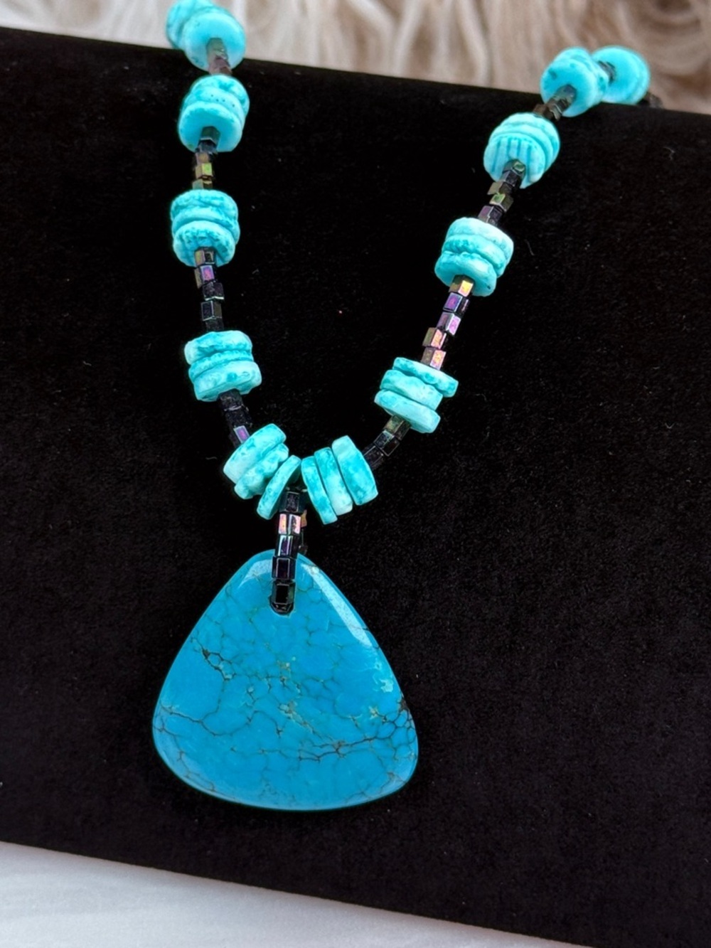 Vintage blue and black southwestern style costume necklace
